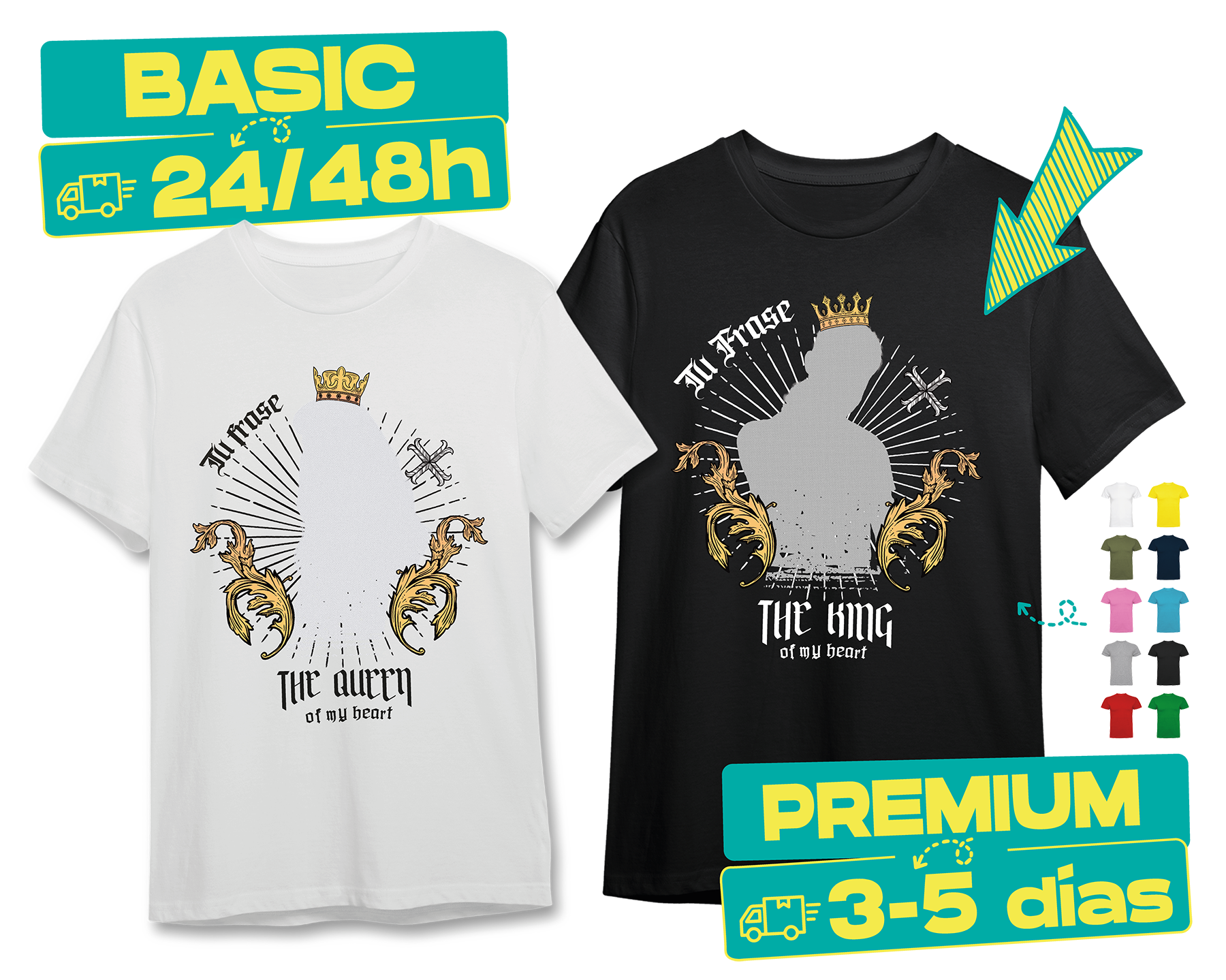 Camisetas personalizadas en manga corta blanca y a color